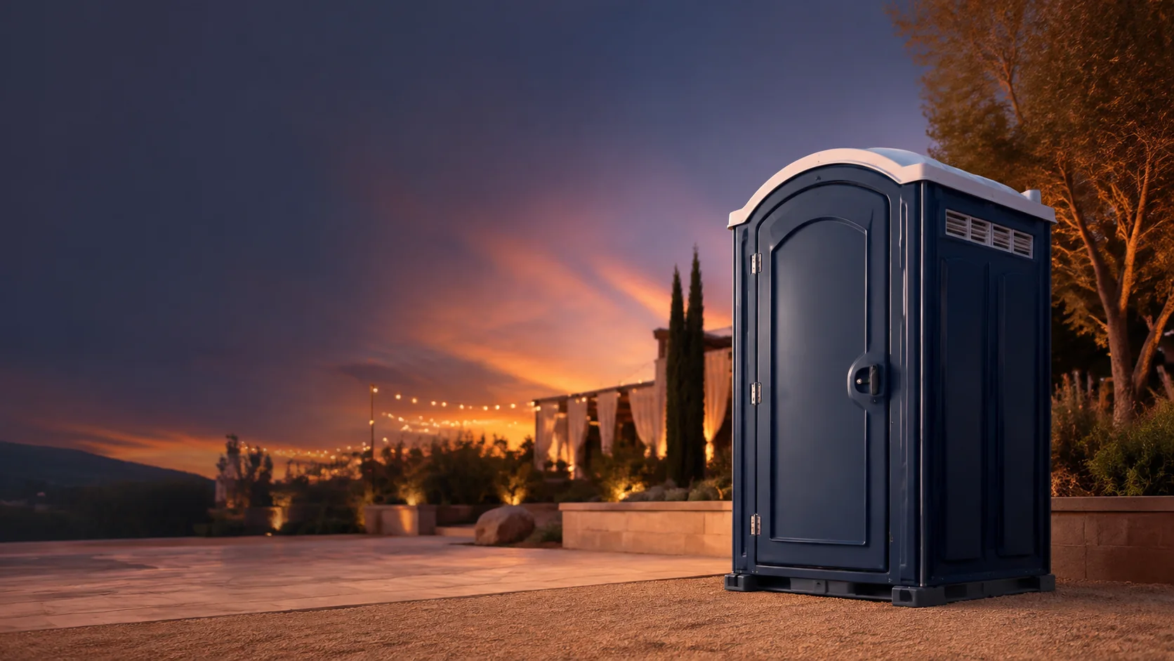 Portable restroom shown for rental planning in Bay City, MI